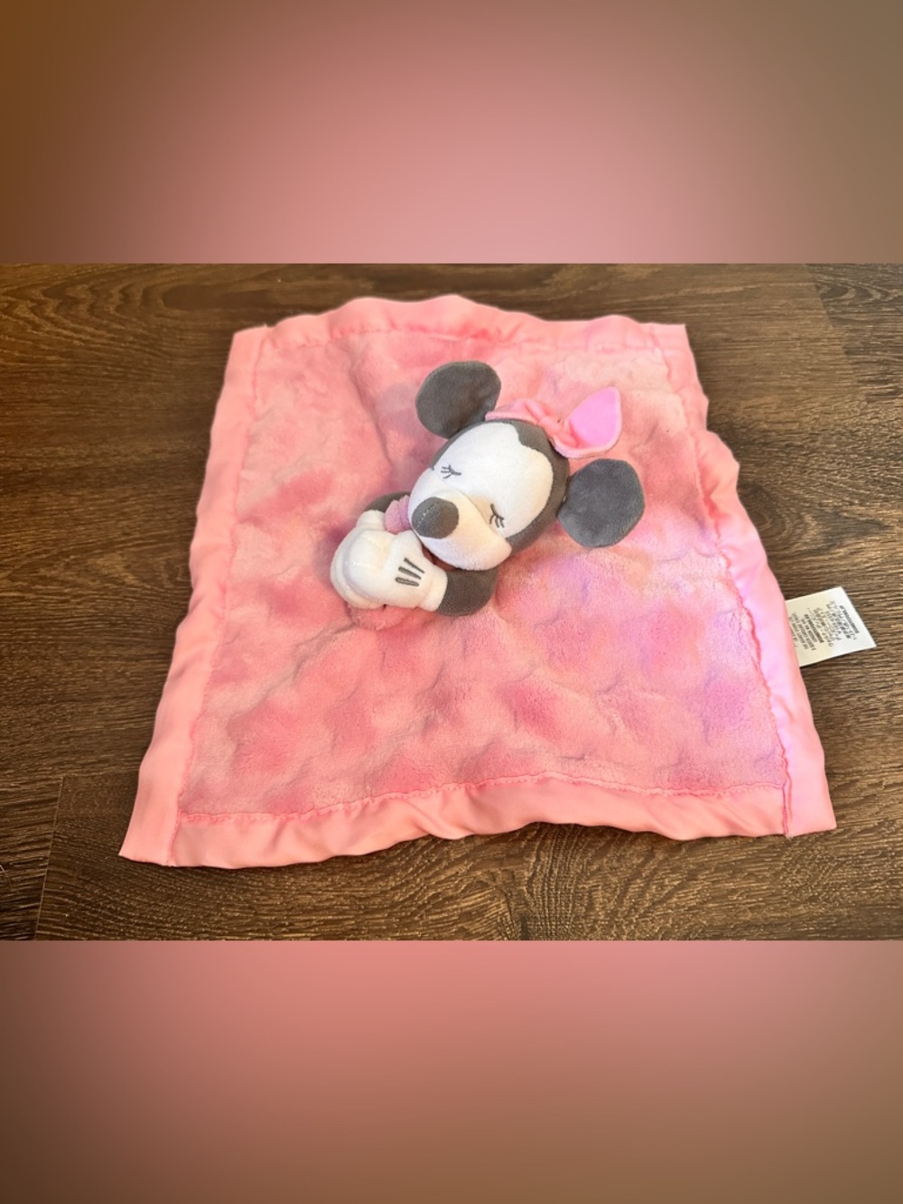 Disney Store Baby Minnie Mouse Gray Lovey Pink Security Blanket Stuffed Animal
